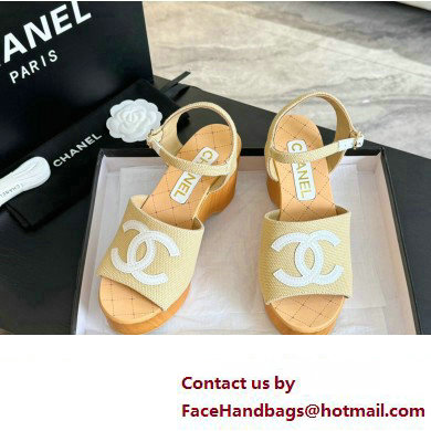 Chanel Fabric  &  Patent Calfskin Sandals G45555 Beige 2024